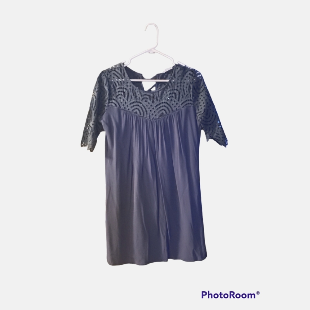 Blue Dress With Lace At Top